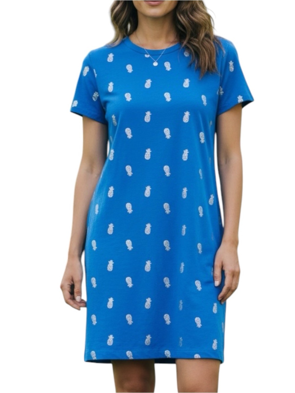 C&C California Sz Small Royal Blue Metallic Gold Pineapple T-Shirt Dress